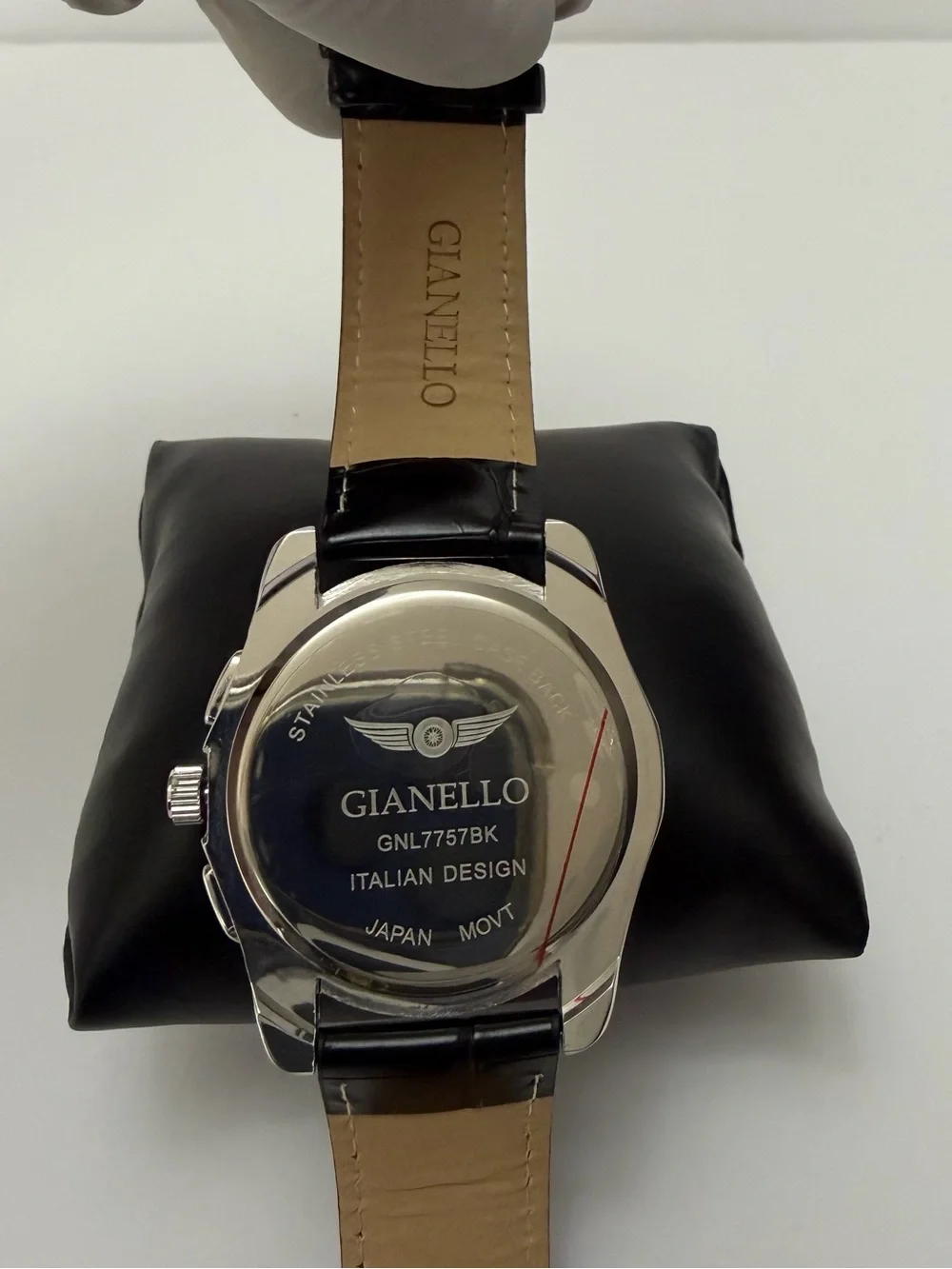 Gianello Men’s Italian Design Watch Black Leather Strap Tachymeter GNL7757BK NIB